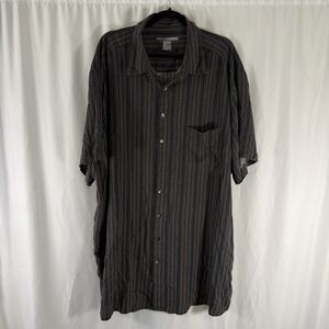 George Foreman 100% Silk Button Up Shirt Men's 3XT Black Short Sleeve Collared